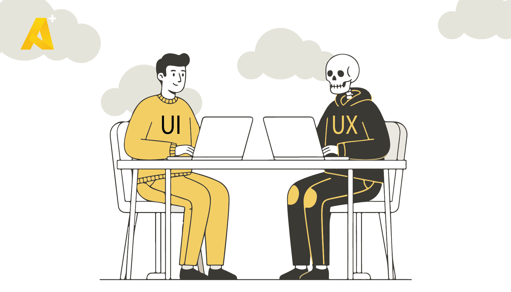 UI vs UX design illustration showing website interface and user experience concepts